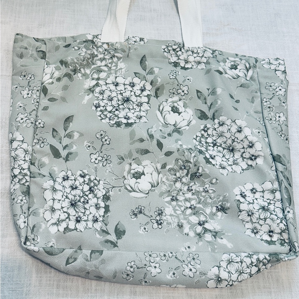 Floral Canvas Tote Bag in Sage Green
